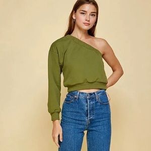 One Shoulder Cropped Sweatshirt